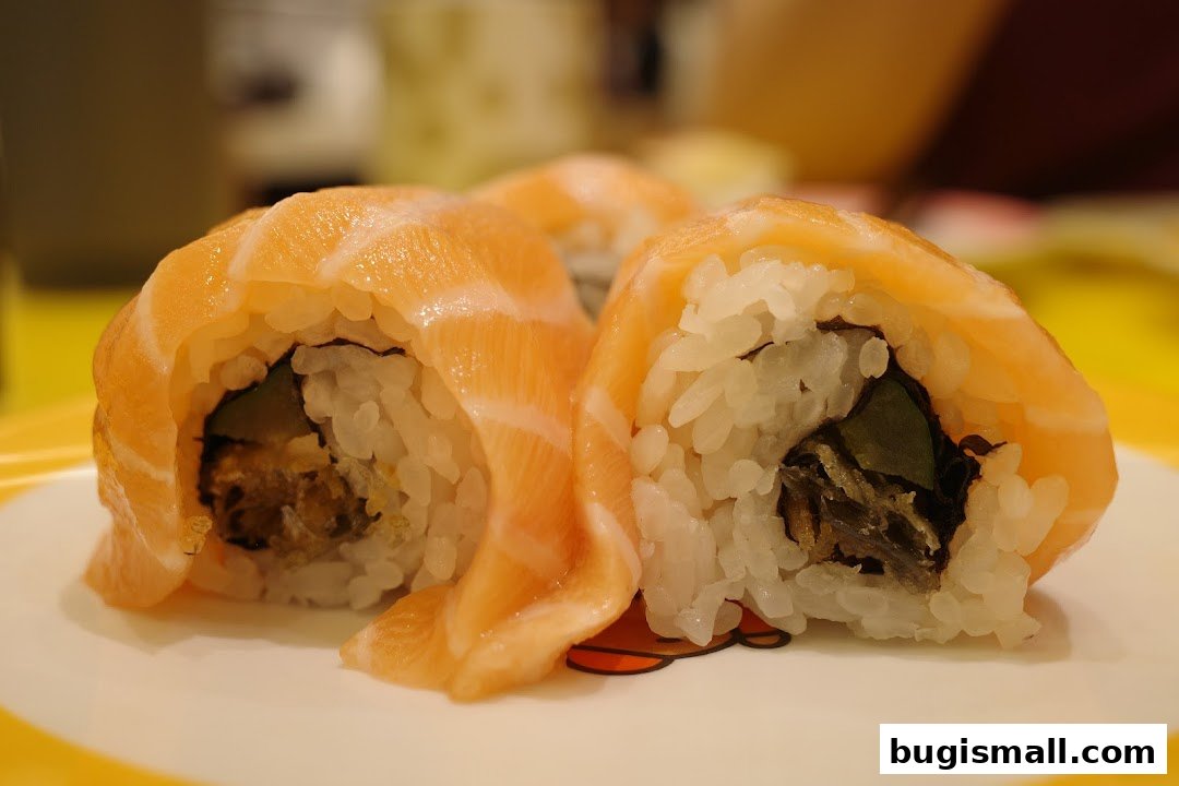 Fresh Salmon Sushi Rolls at Genki Sushi Bugis
