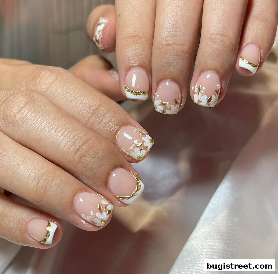 D JEWEL NAILS: Exquisite Floral & Gold Nail Art