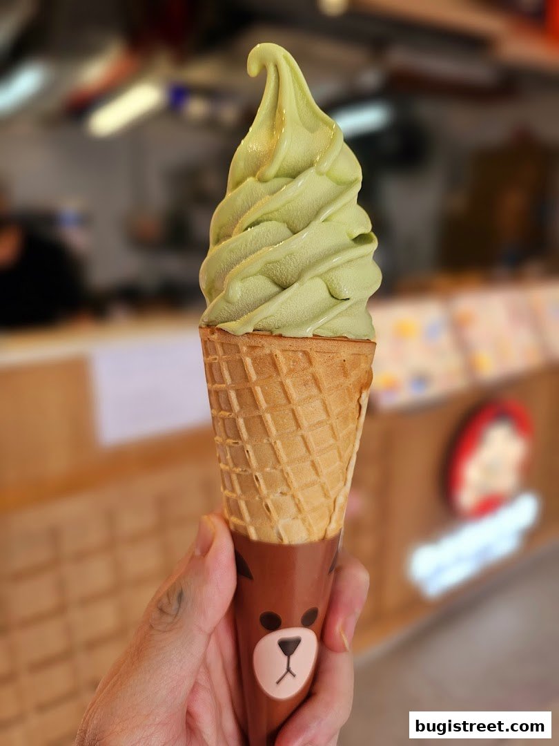 Delicious Green Soft Serve Ice Cream Cone