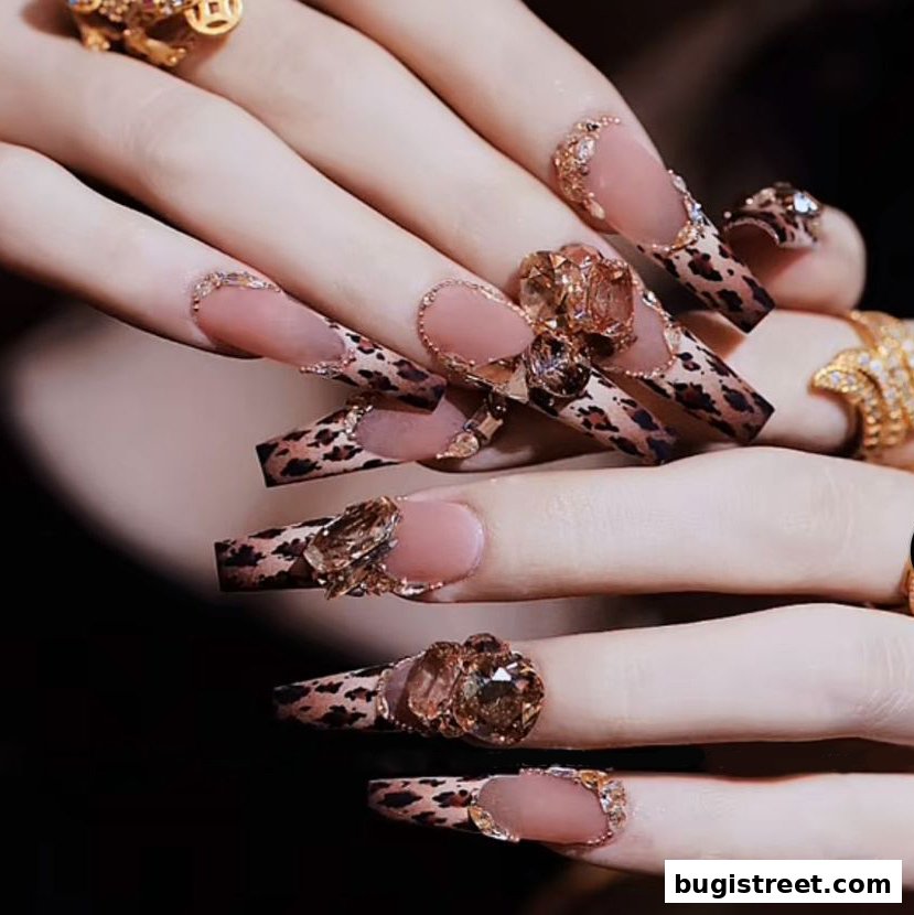 Exquisite Leopard & Gem Nails by Queen Nail Lash