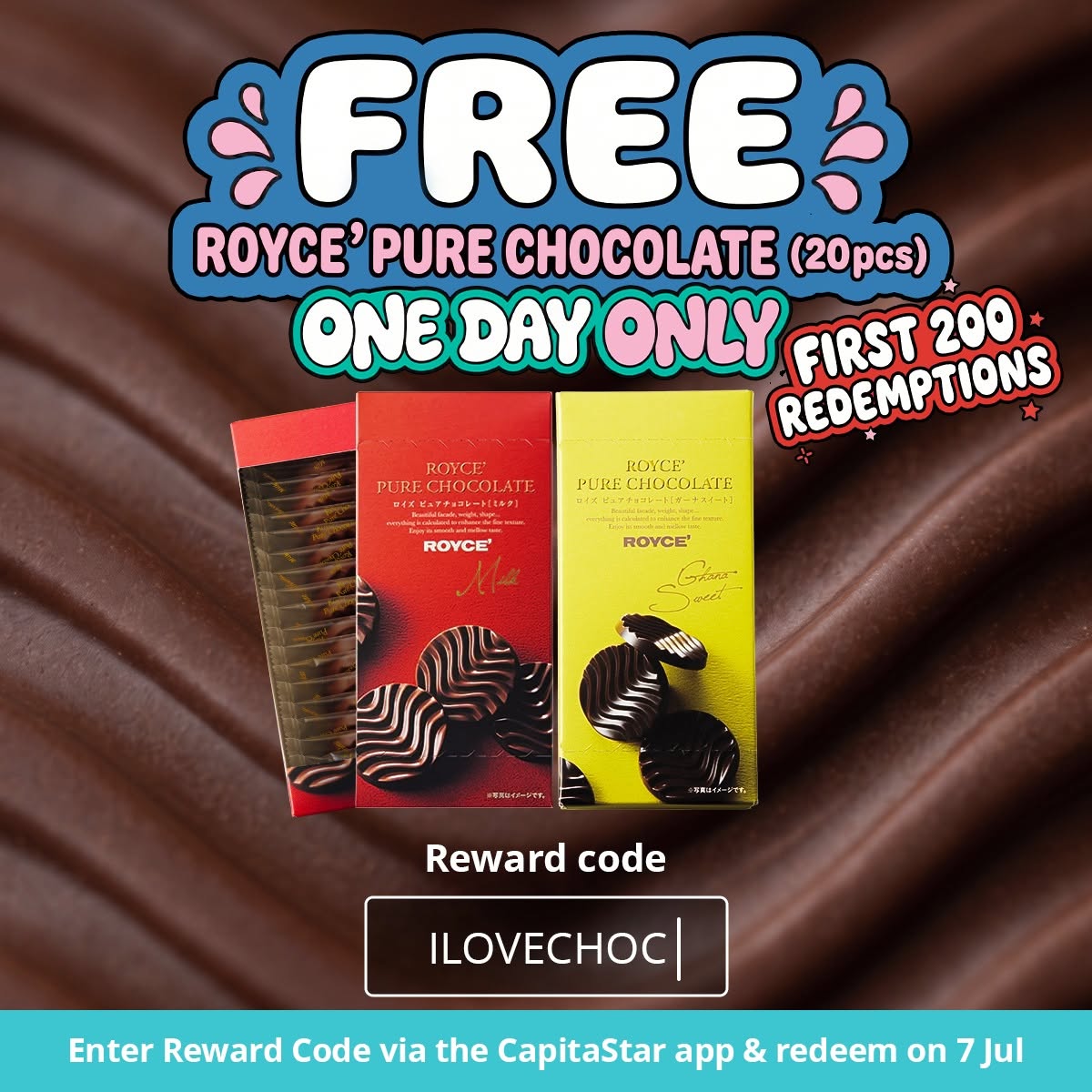 Free ROYCE' and Venchi Chocolate Treats on 7 July via CapitaStar