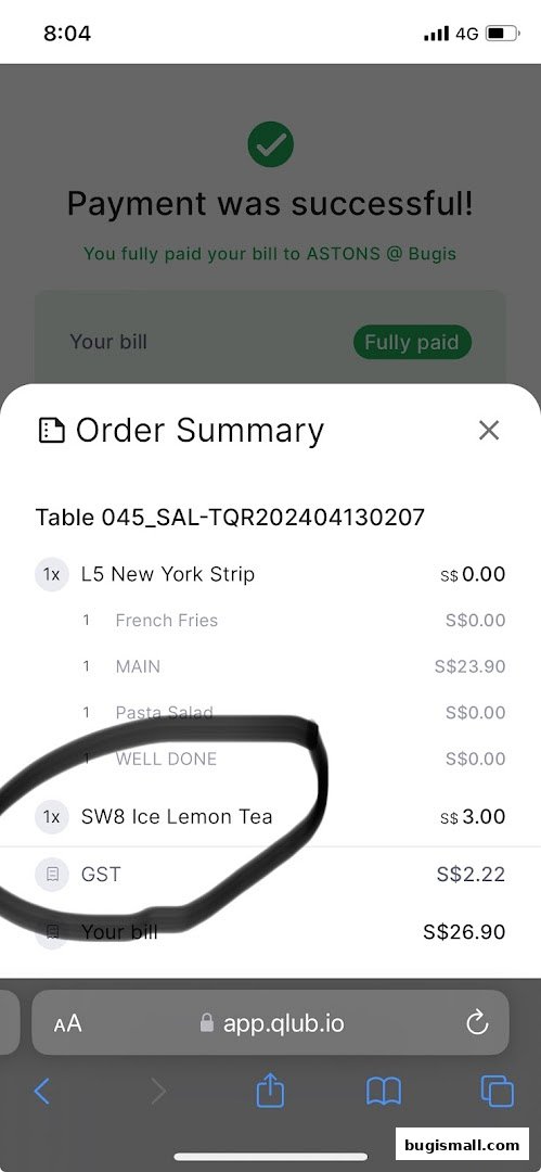 ASTONS Payment Confirmation: Delicious Meal Paid!