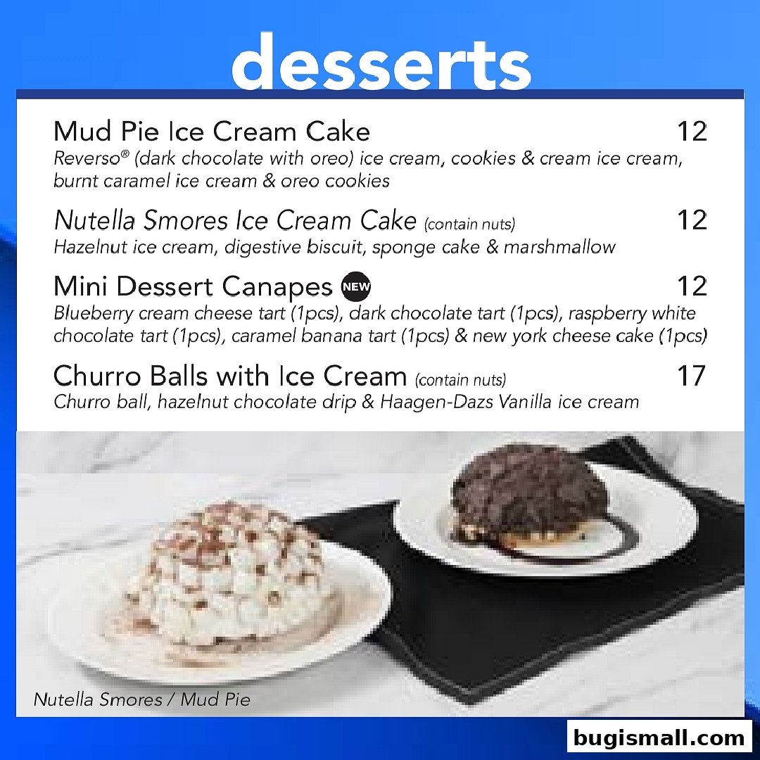 A menu showcasing various dessert items with descriptions and prices.