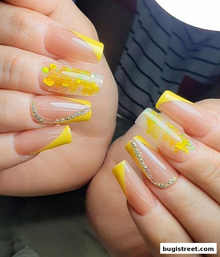 Stunning Yellow French Tip & Floral Nails