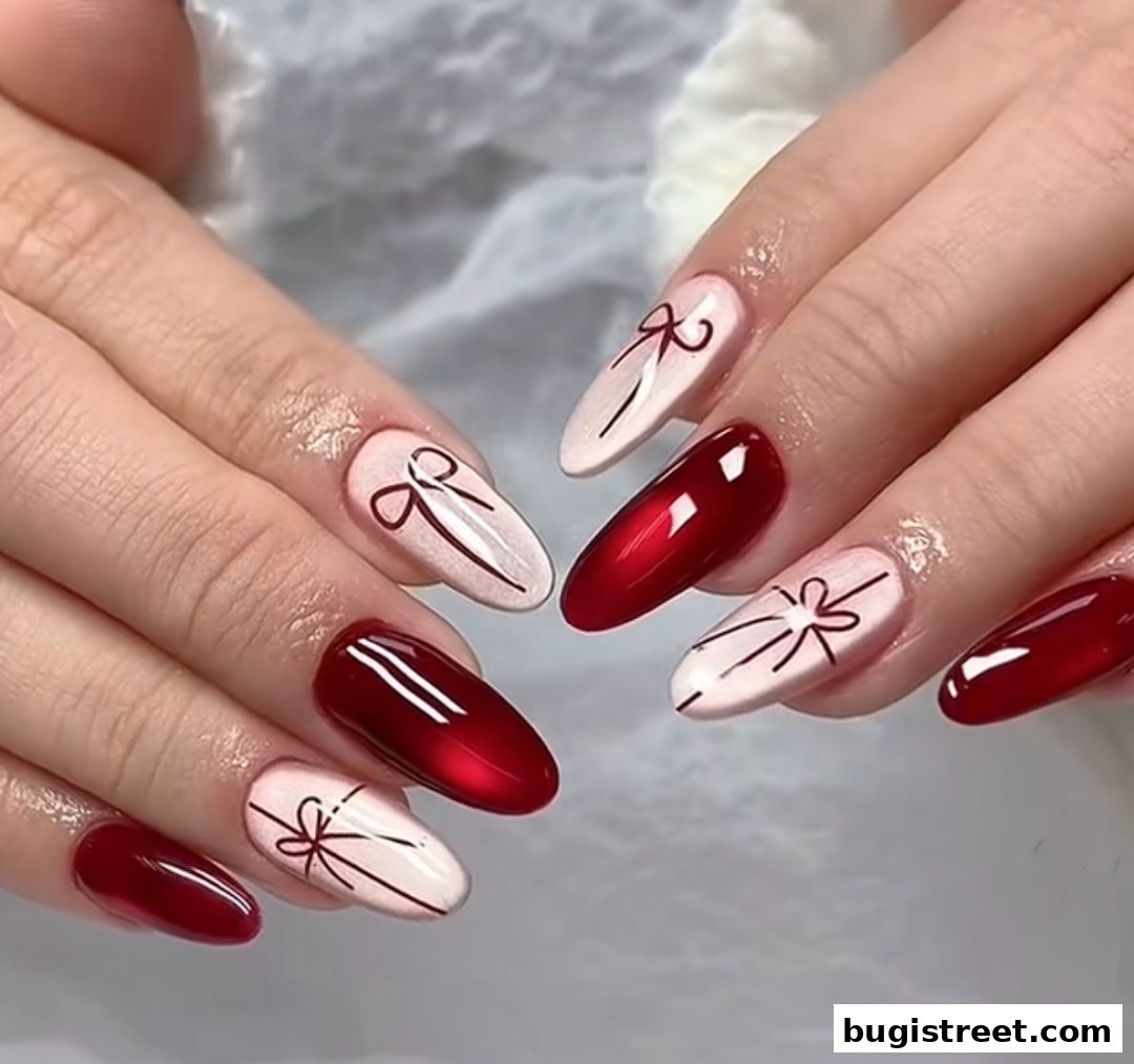 Stunning Nails: Red & White Bow Designs
