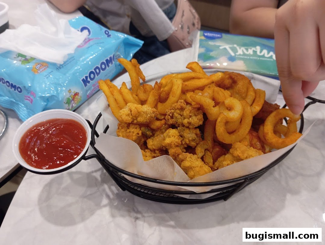 Delicious Curly Fries & Fried Chicken Feast!
