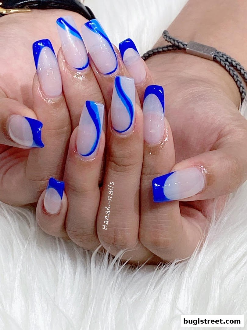 Stunning Blue French Tip Nails by Hanah Nails
