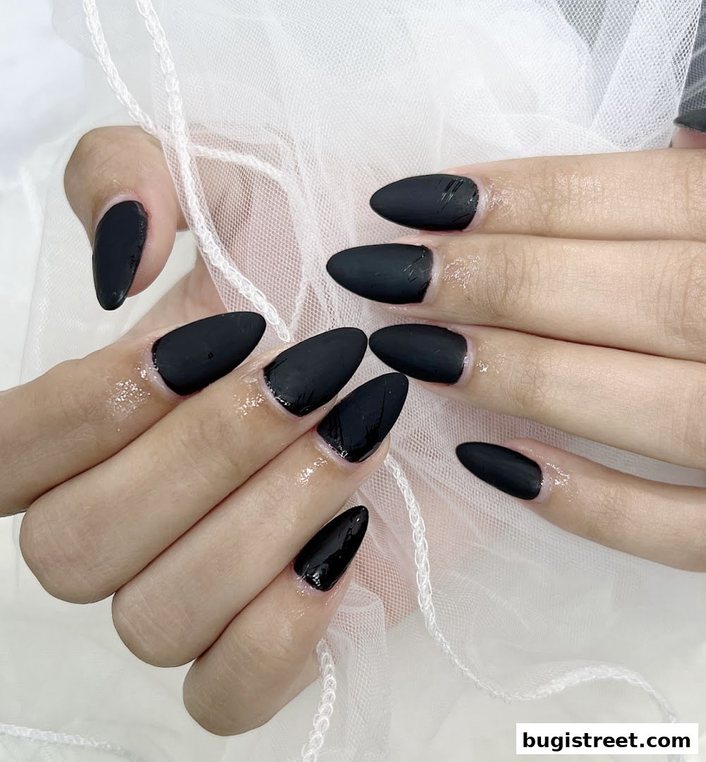 Jasmine Artistry Nails: Chic Matte & Glossy Black Nails