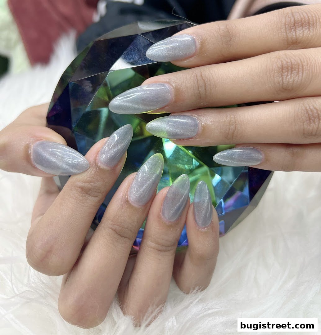 Stunning Grey Almond Nails by Jasmine Artistry