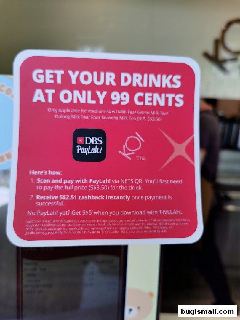KOI Thé: 99 Cent Drinks with PayLah!