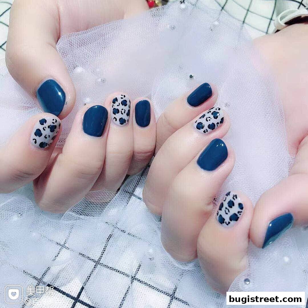 Chic Leopard Print & Blue Nails at Lily Nails Salon