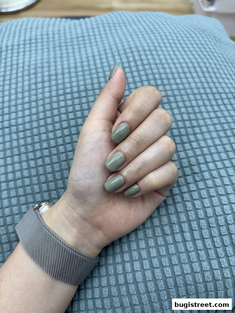 Chic Olive Green Nails by Hua Yi Fang