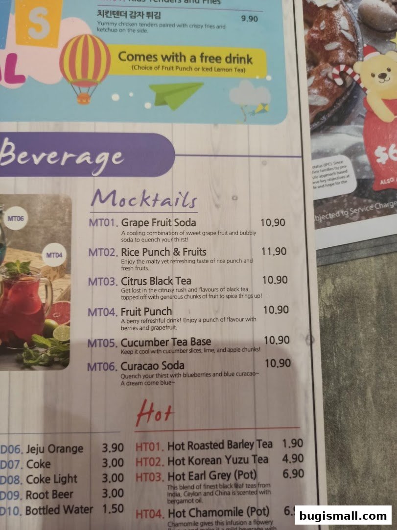 Pizza Maru Bugis: Refreshing Mocktails & Hot Drinks Menu