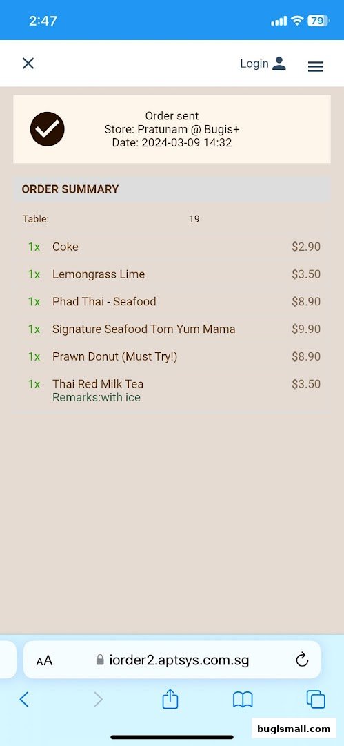 Taste of Thailand: Pratunam PLUS Bugis Order Summary