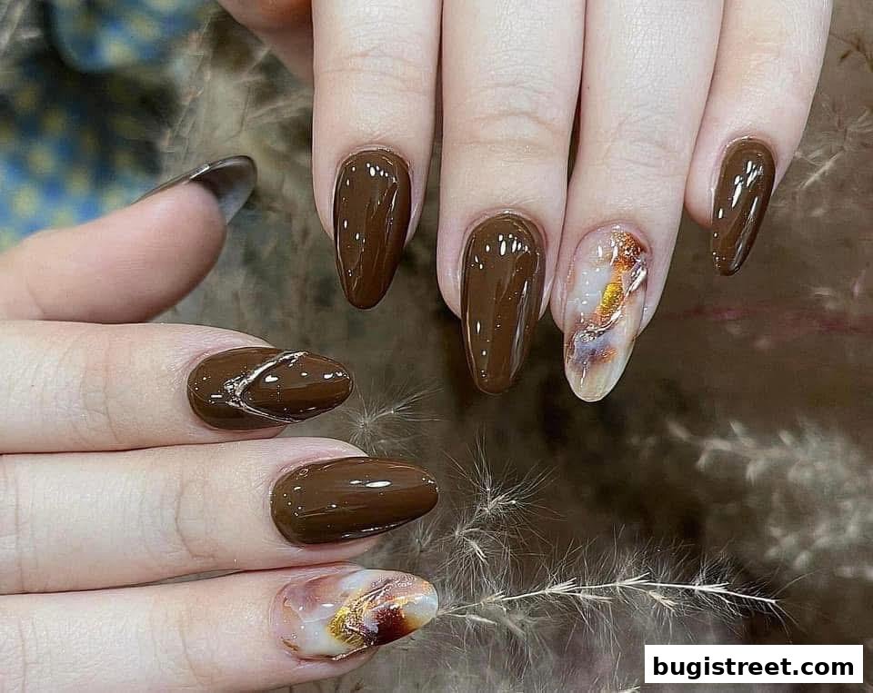 Elegant Brown Nails by Queen Nail Lash