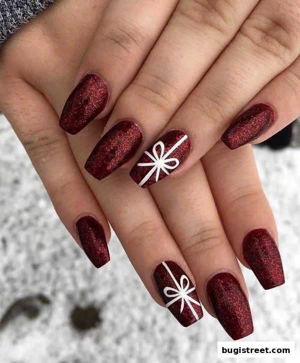Festive Gift Bow Nails by Queen Nail Lash
